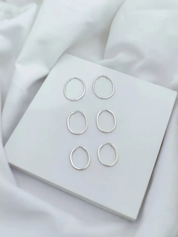 Trio de Argolas Oval Fio Quadrado