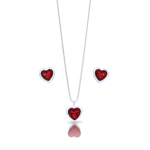 Conjunto Brinco + Colar Ponto de Luz Coração Cravação inglesa - Vermelho